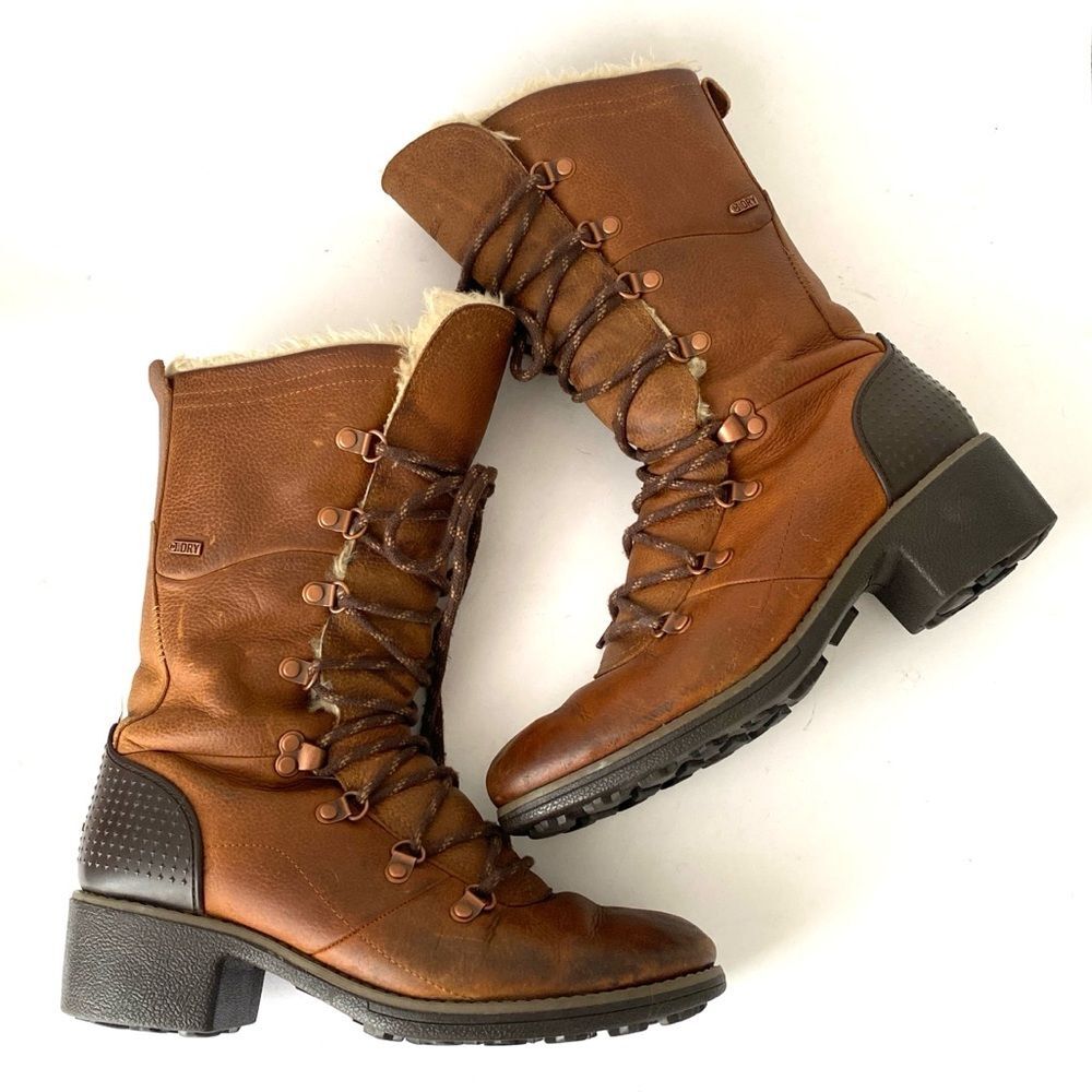 Merrell Brown Leather Faux Fur Lace-up Winter Boots Sz 8.5 Outdoor Cowgirl